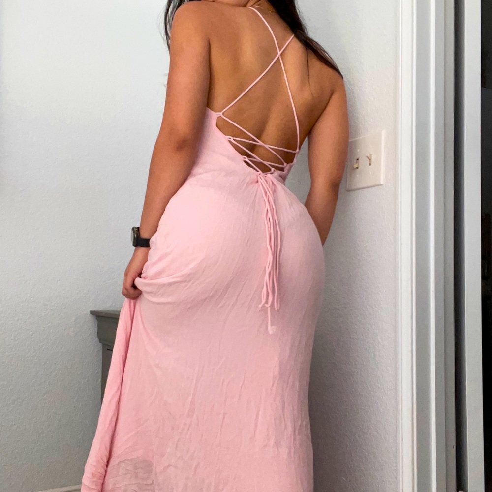 Baby pink naked back maxi dress